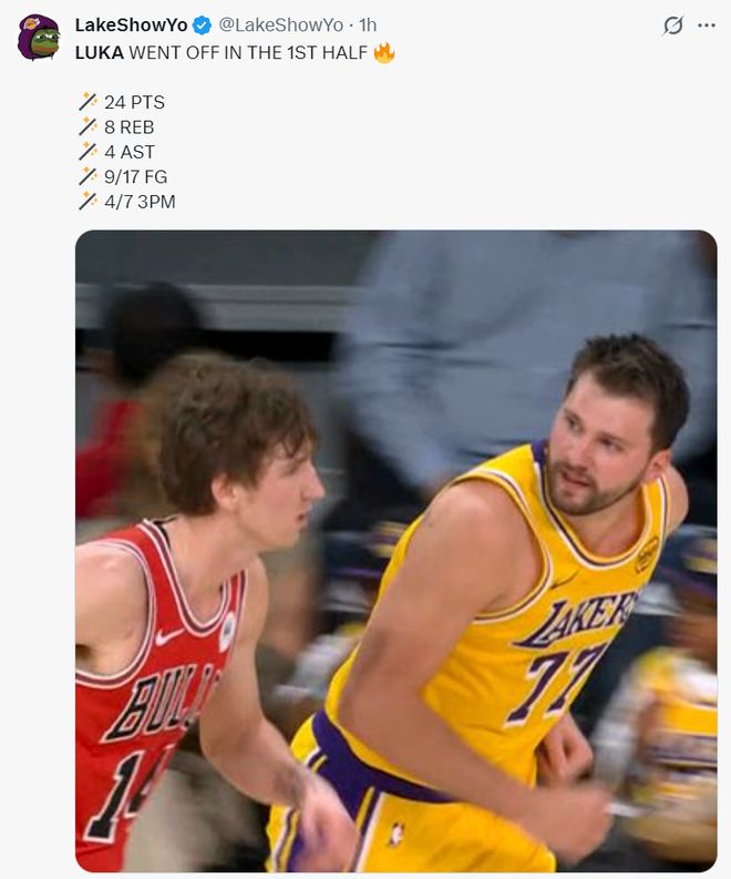 东契奇砍51+三双湖人胜公牛刷新队史三分纪录